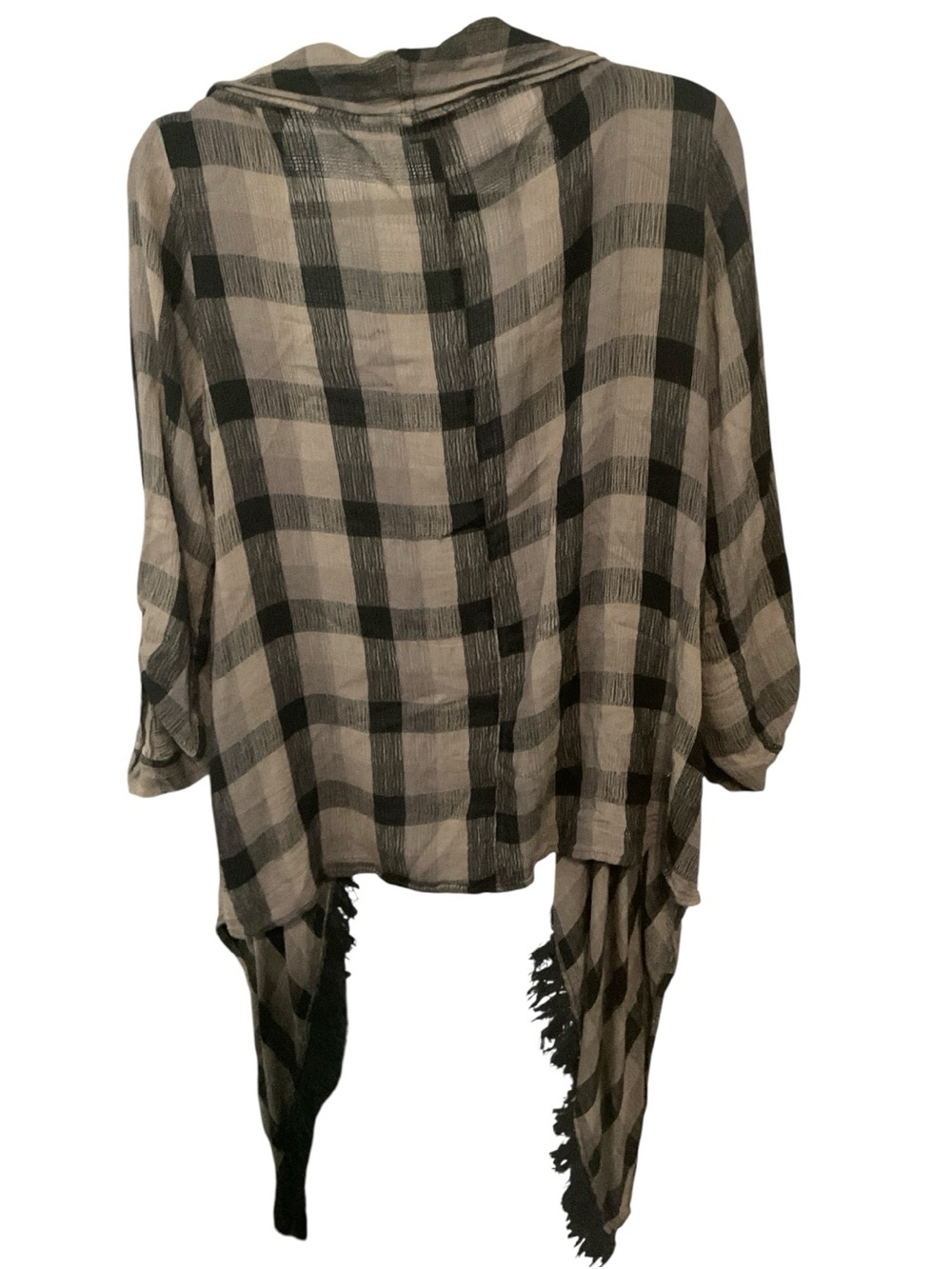 Knox Rose Plaid Frayed Hem Open Front Cardigan Kimono Top Size L A15 - Picture 3 of 5